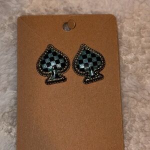 Turquoise checkered spade earrings